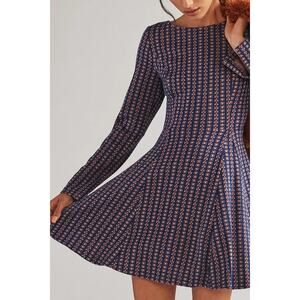 Anthropologie Jacquard A-Line Sweater Knit Mini Dress Navy Orange Size S